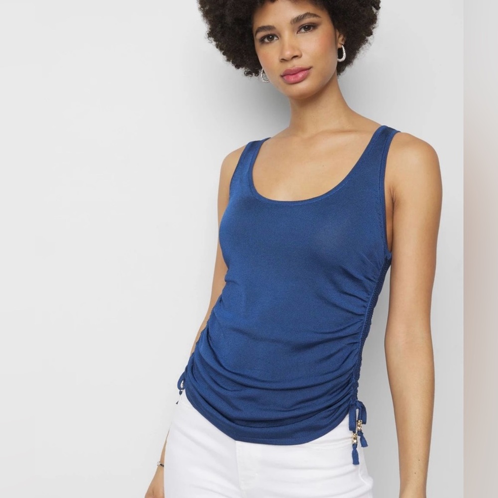 White House Black Market mesh cinched tank in blue size X small
